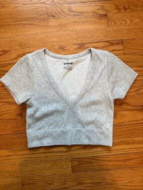 Garage Light Gray V-Neck Short Sleeve Top